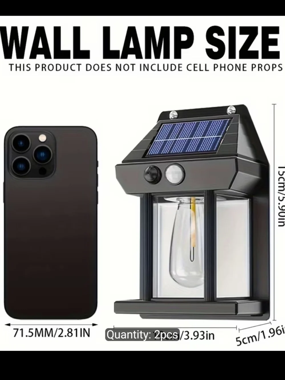 2pack of Solar Interaction Wall Lamp With 3 modes - Black